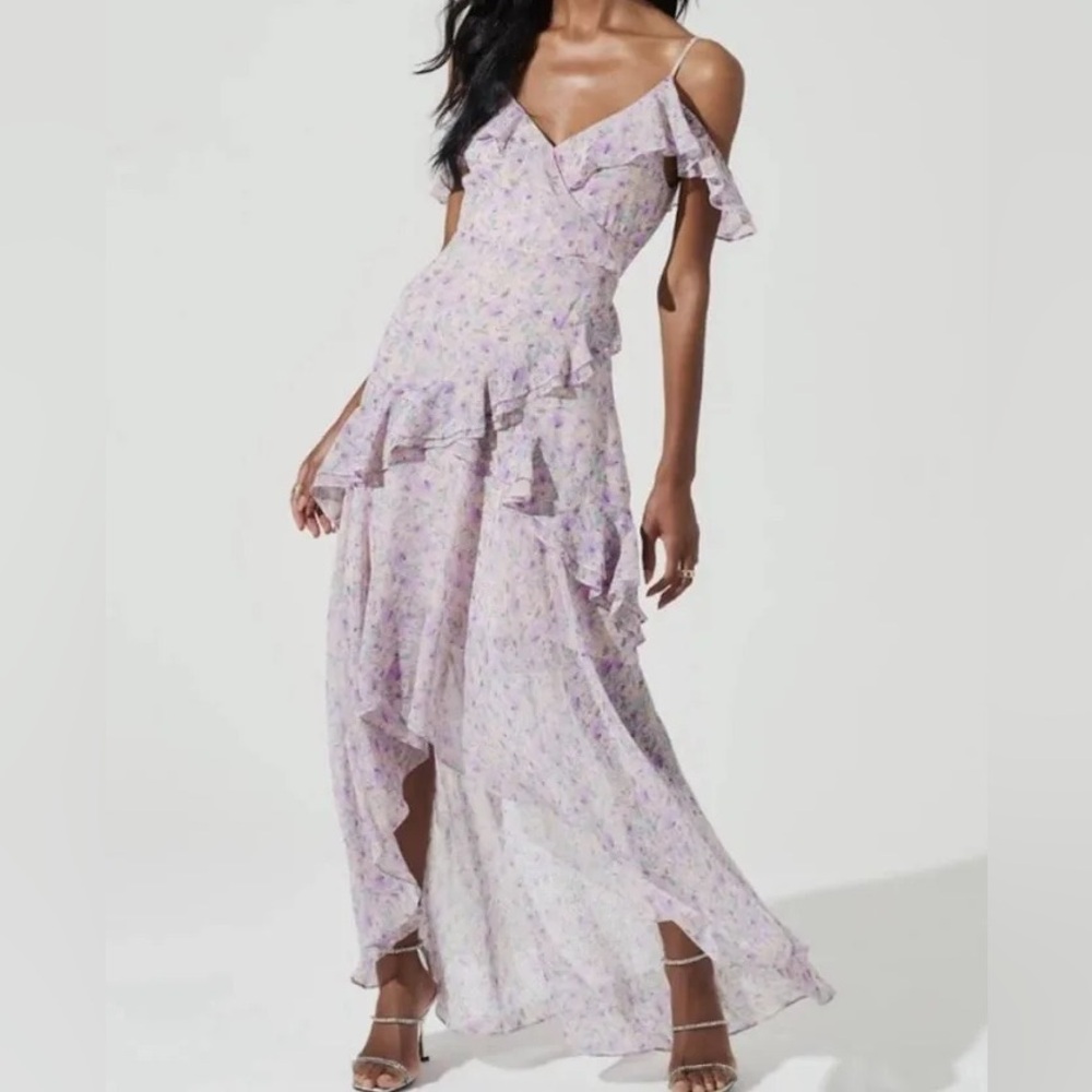 Astr Asymmetrical Floral Lavender Dress
